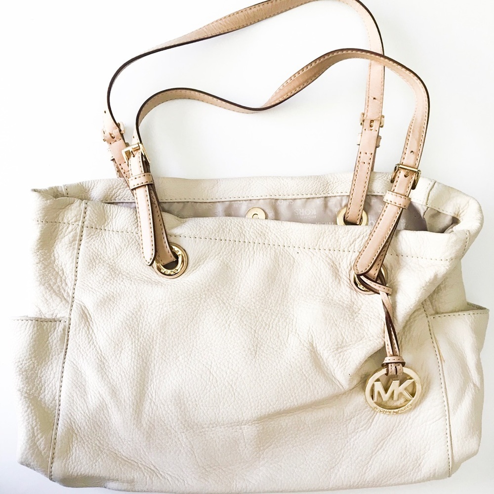 Michael Kors Soft Off White and Tan Leather Purse